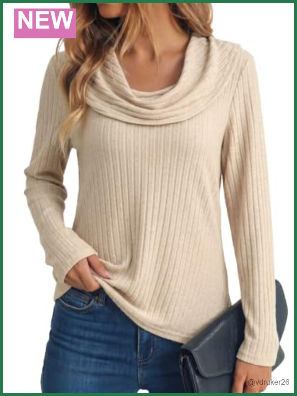 Womens Ribbed Knit Cowl Neck Long Sleeve Blouse Fall Winter Top